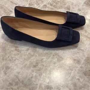 Ann Mashburn Blue Suede Buckle Flats-size 39.5